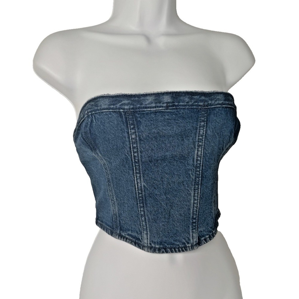 Gap Denim Tube Top 2000s Britney Spears Y2K country western bratz festival S zip